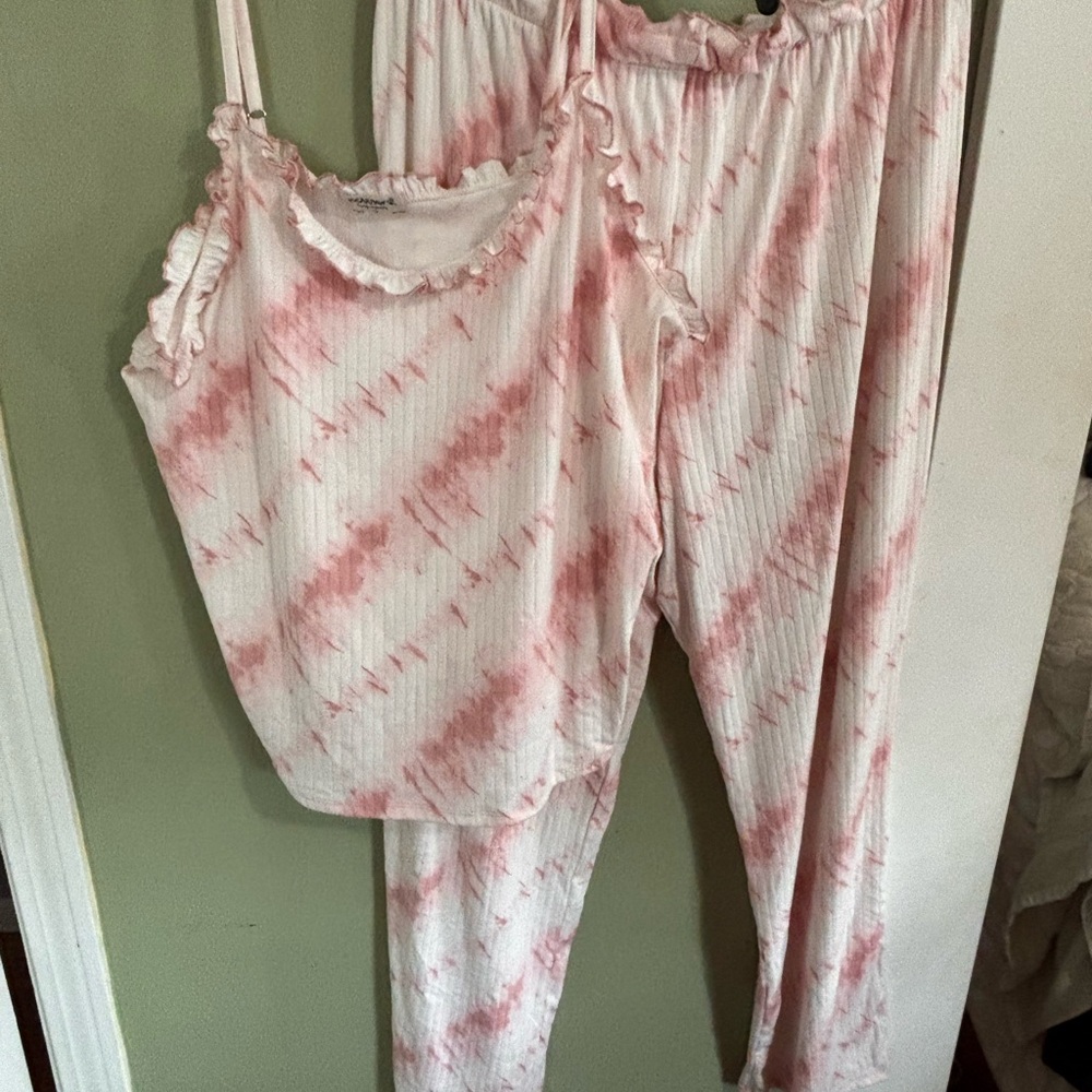 BearPaw Pink Ribbed Tie-Dye Tank & Pants Loungewear Set